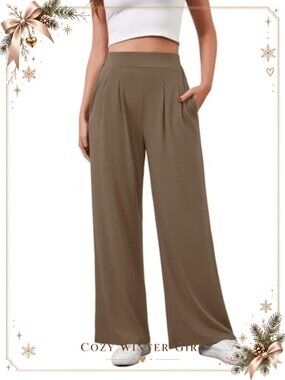 Women's Wide Leg Palazzo Pants High Waist Flowy Lounge Trousers with Pockets